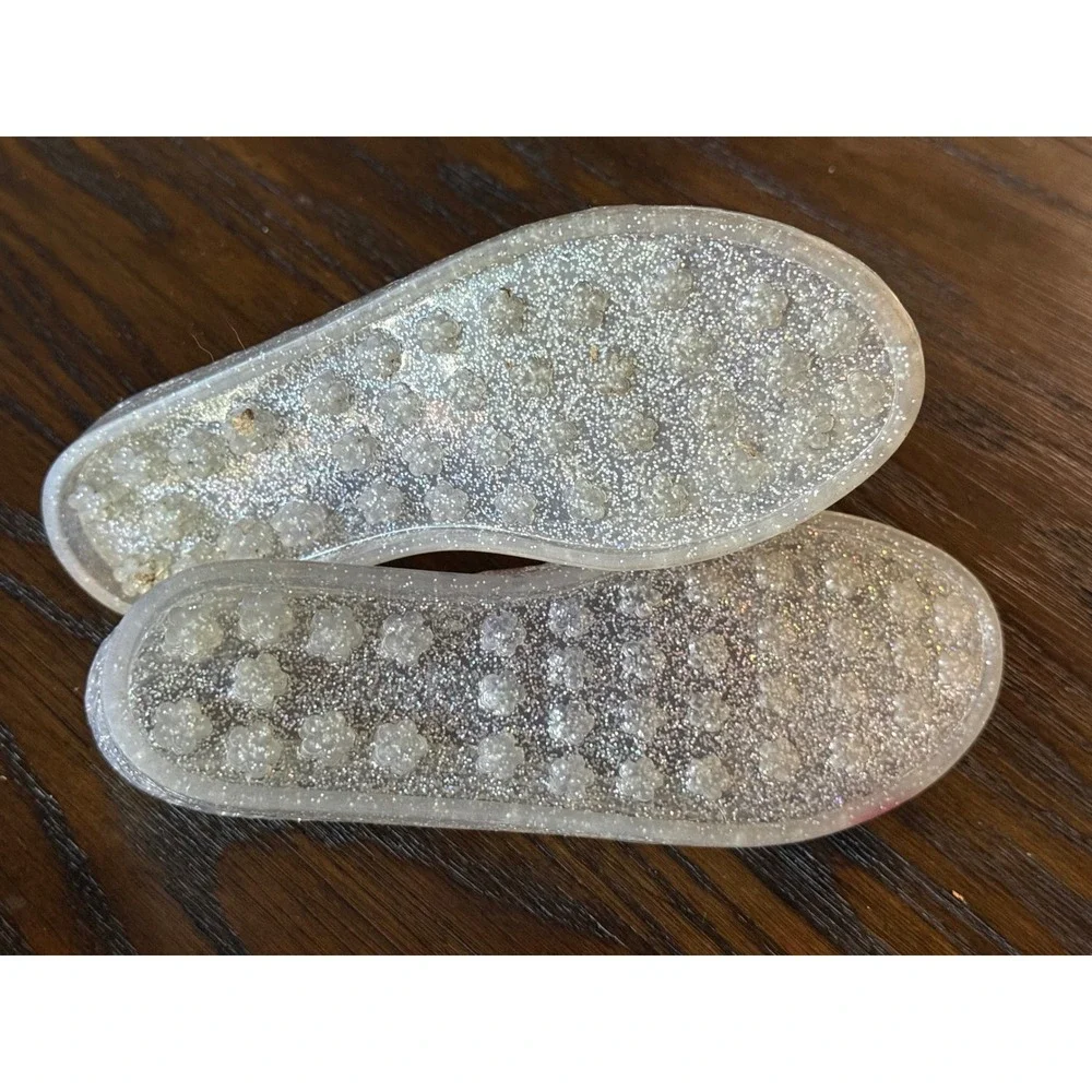 Old Navy Jelly Ballet Flats Girls Size 3 Clear Glitter Excellent Star Cutout